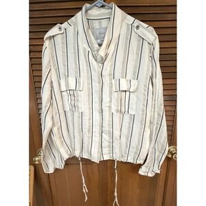 Rails Striped Linen Blend Utility Jacket Women's Large Coastal Preppy